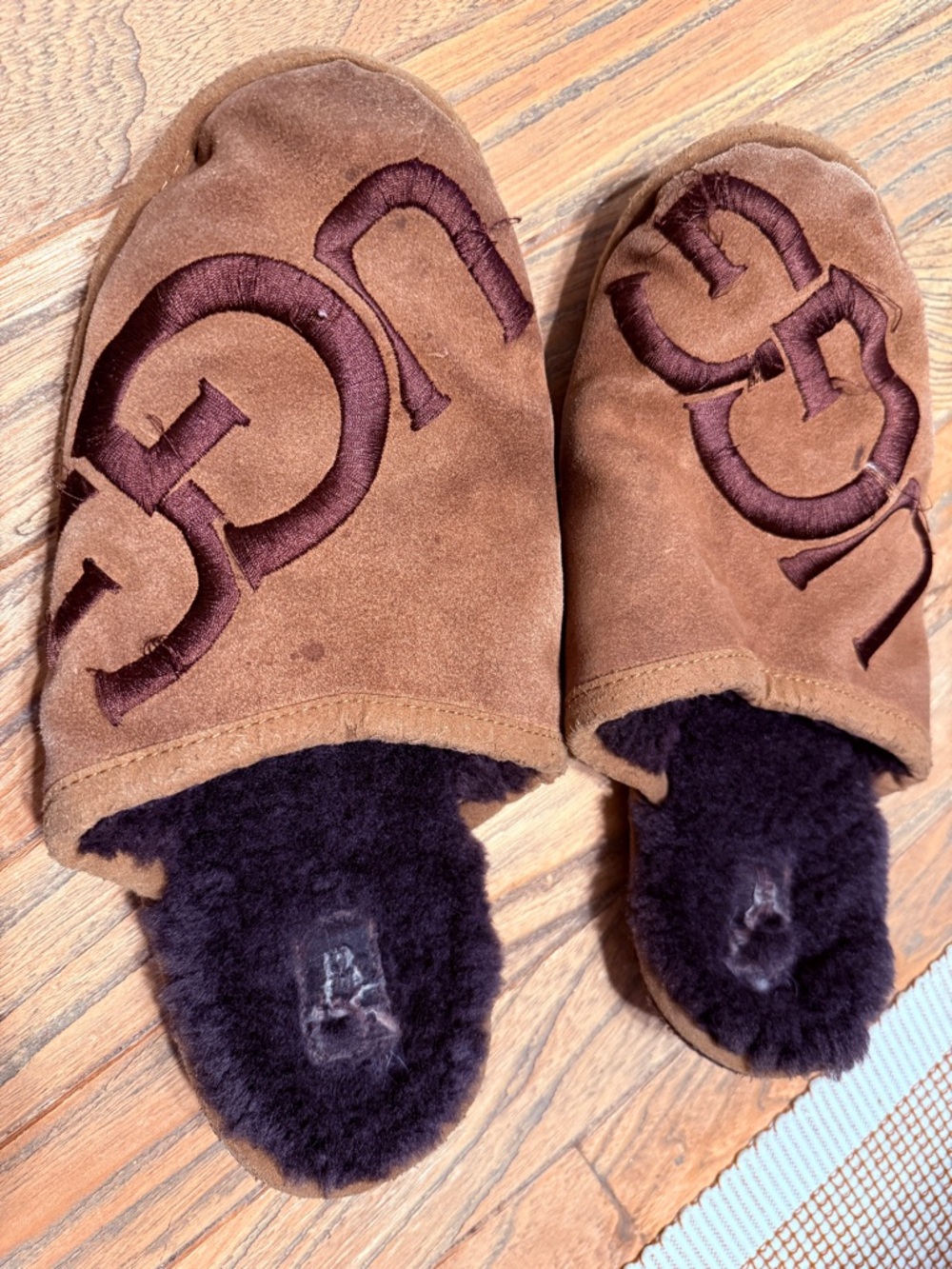 Suede Slide Slippers with Embroidered UGG Logo - Brown